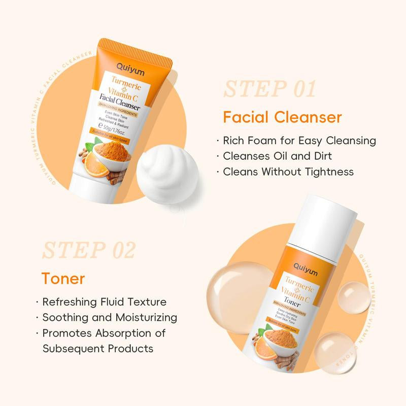 Hydrating Turmeric Skin Care Moisture Set, 1 Set Facial Cleanser & Toner & Serum & Eye Cream & Face Moisturizer & Soap & Makeup Bag & 12Pcs Mud Mask, Moisturizing Skin Care Kit for Women, Hydrate Skin Care Products, Glow Kit, Skin Care Sets